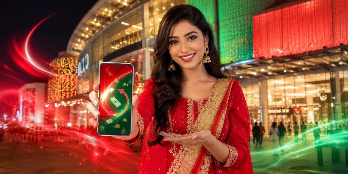 ঢাকায় লাল-সবুজ পতাকার পটভূমিতে ক্যাশব্যাক বোনাস উপভোগের দৃশ্য
